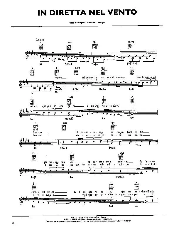télécharger la partition d'accordéon In diretta nel vento (Chant : Pooh) (Slow) au format PDF