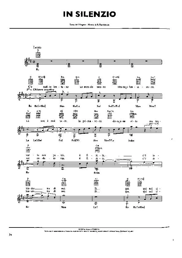 télécharger la partition d'accordéon In silenzio (Chant : Pooh) (Slow) au format PDF