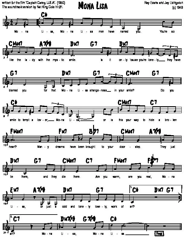 télécharger la partition d'accordéon Mona Lisa (Du Film : Captain Carey) (Chant : Frank Sinatra / Nat King Cole) au format PDF