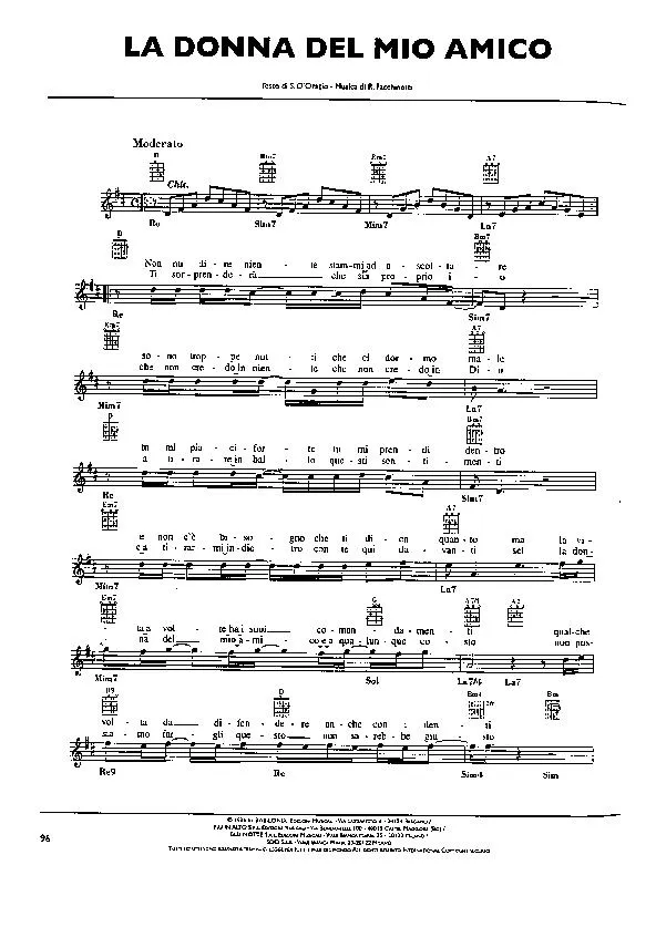 télécharger la partition d'accordéon La donna del mio amico (Chant : Pooh) (Slow Rock) au format PDF