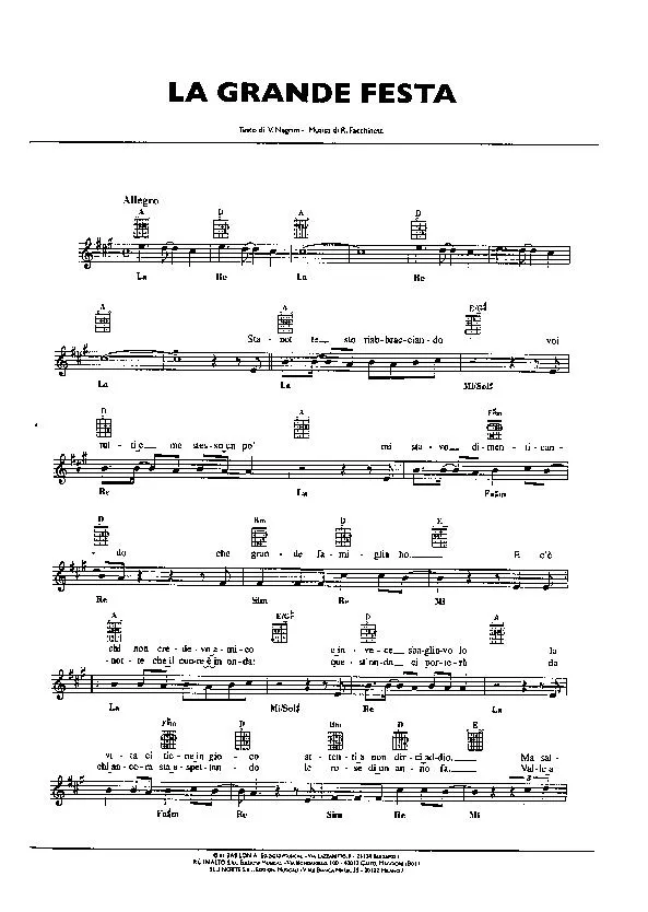 télécharger la partition d'accordéon La grande festa (Chant : Pooh) (Boléro) au format PDF