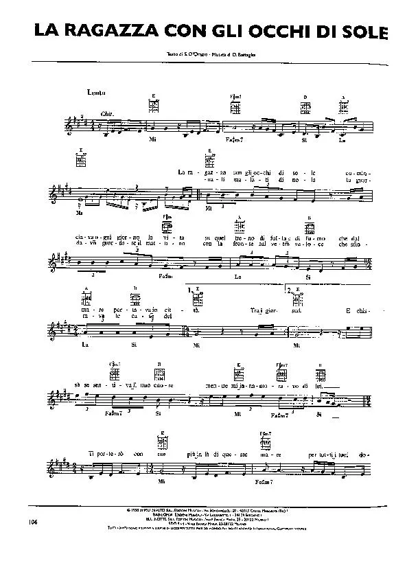 télécharger la partition d'accordéon La ragazza con gli occhi di sole (Chant : Pooh) (Slow) au format PDF