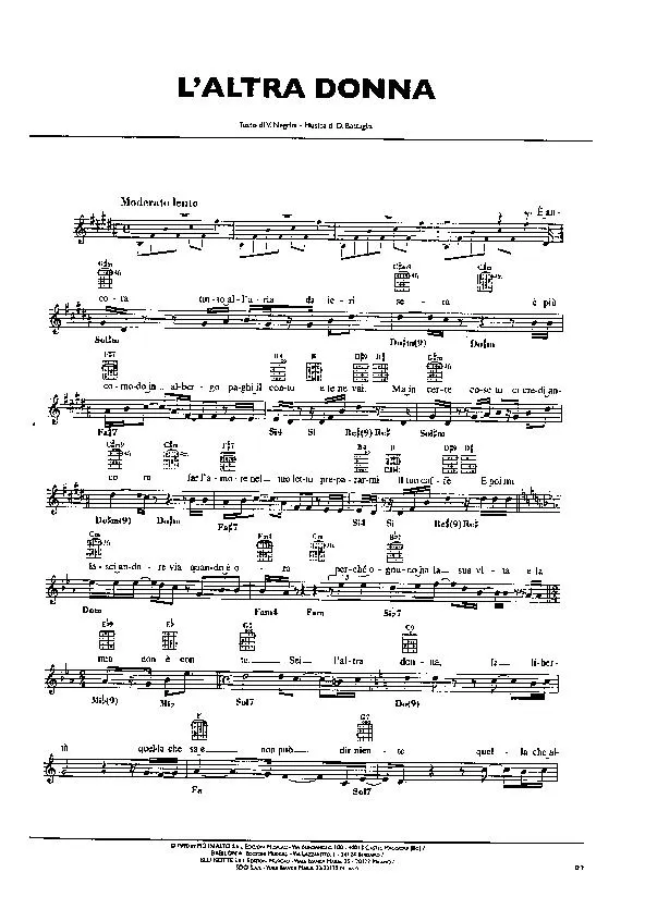 télécharger la partition d'accordéon L'Altra donna (Chant : Pooh) (Slow) au format PDF