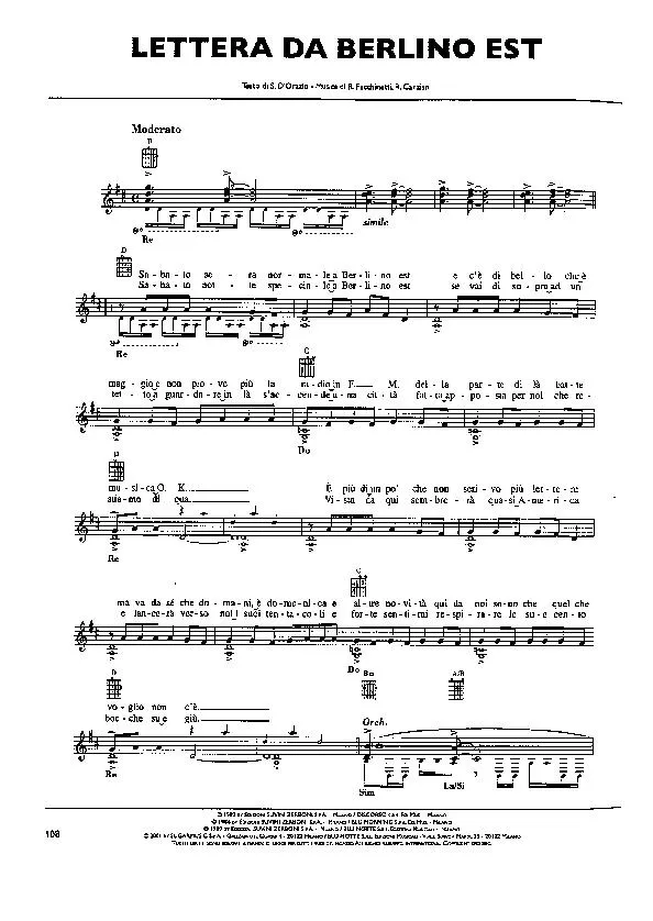 télécharger la partition d'accordéon Lettera da Berlino Est (Chant : Pooh) (Disco Rock) au format PDF