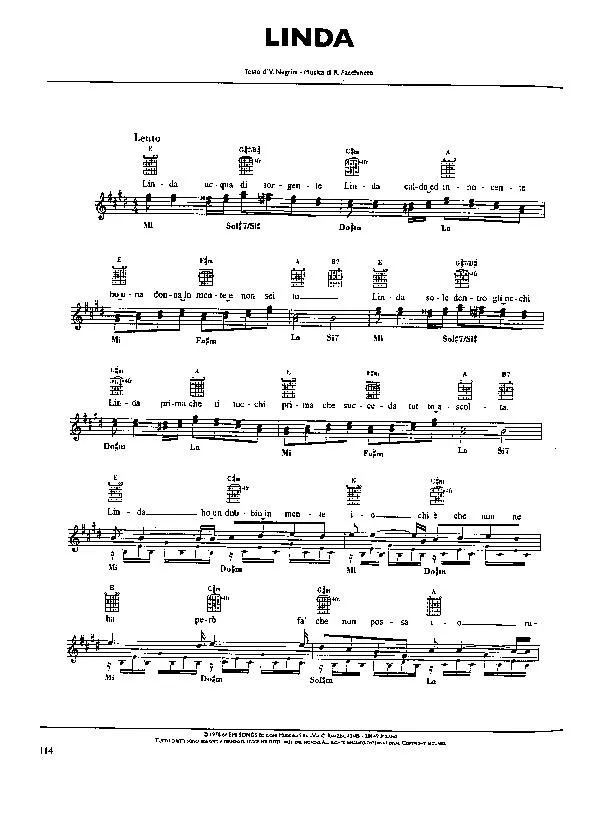 télécharger la partition d'accordéon Linda (Chant : Pooh) (Slow) au format PDF