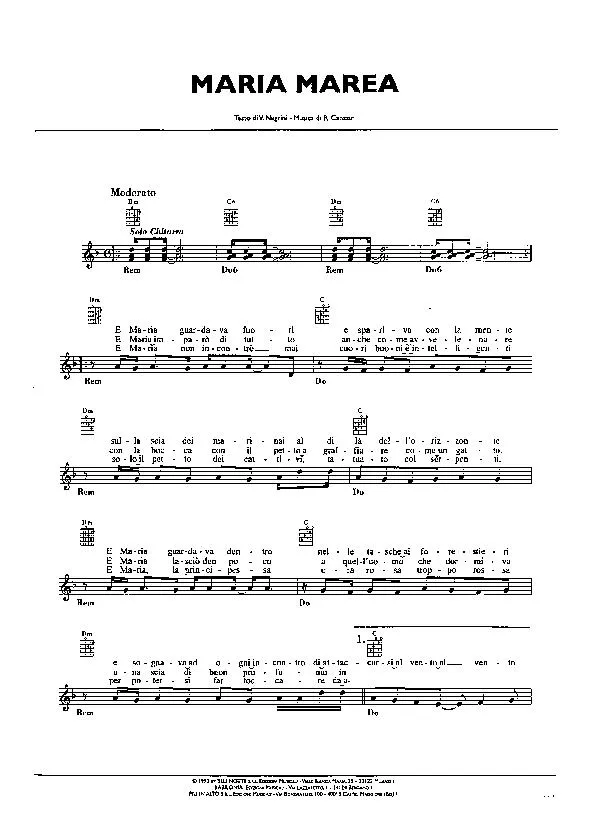 télécharger la partition d'accordéon Maria Marea (Chant : Pooh) (Slow Rumba) au format PDF