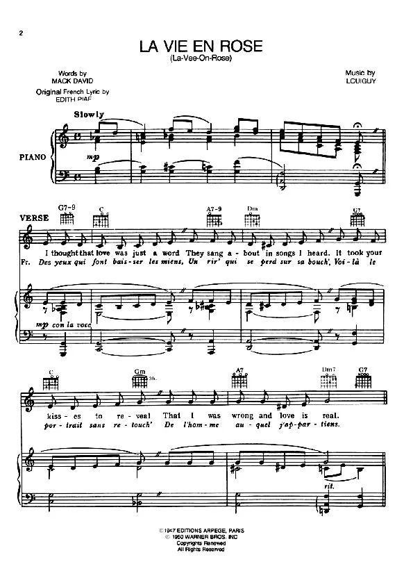 télécharger la partition d'accordéon La vie en rose (La vee on rose) (Piano) au format PDF