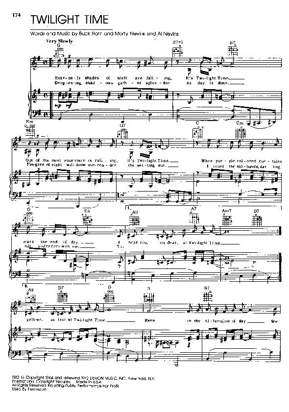 télécharger la partition d'accordéon Twilight Time (Les amoureux) (Chant : Les Platters / Elvis Presley) au format PDF
