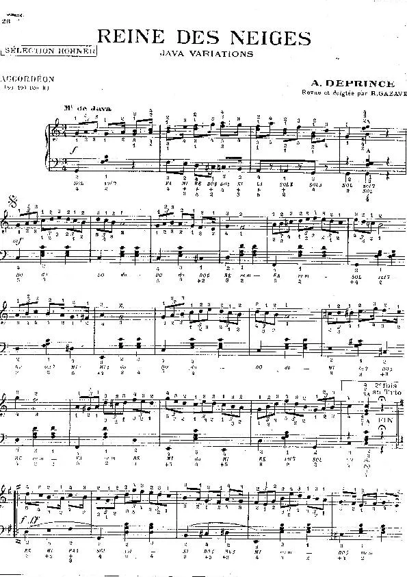 télécharger la partition d'accordéon Reine des neiges (Revue par : Raymond Gazave) (Java Variations) au format PDF