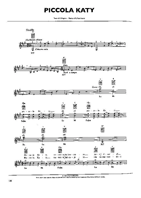 télécharger la partition d'accordéon Piccola Katy (Chant : Pooh) (Swing Madison) au format PDF