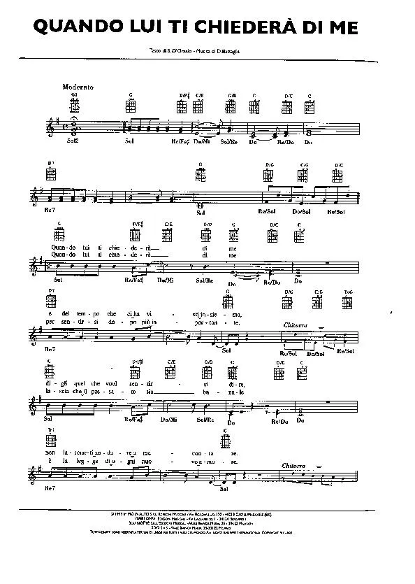 télécharger la partition d'accordéon Quando lui ti chiederà di me (Chant : Pooh) (Slow) au format PDF