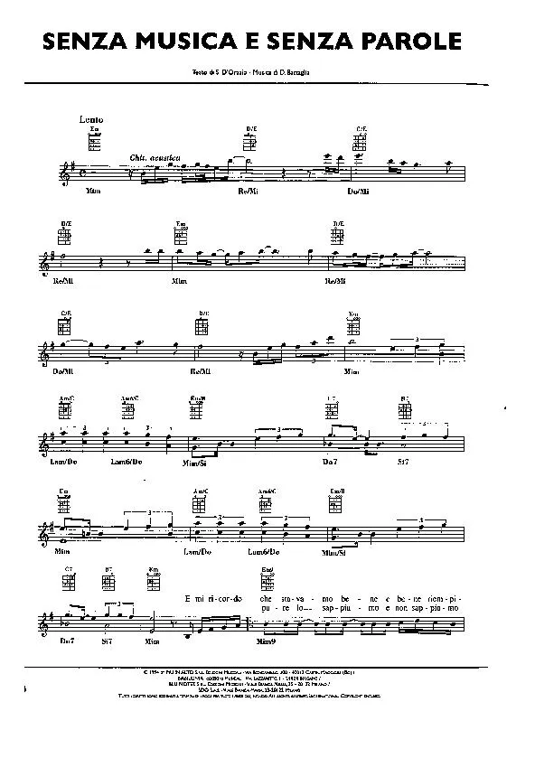 télécharger la partition d'accordéon Senza musica e senza parole (Chant : Pooh) (Slow) au format PDF