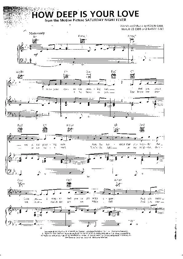 télécharger la partition d'accordéon How deep is your love (From the Mation Picture : Saturday Night Fever) (Piano) au format PDF