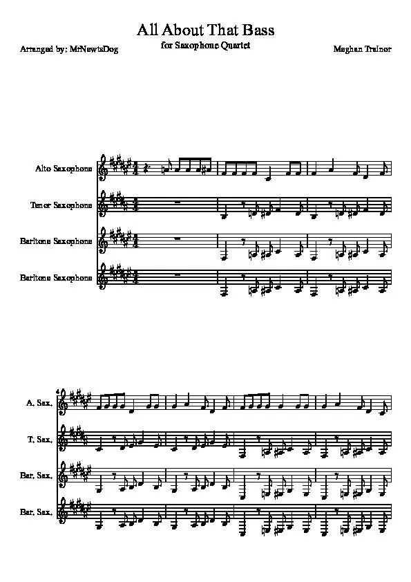 télécharger la partition d'accordéon All About That Bass (for Saxophone Quartet) (Arranged by : MrNewtsDog) (Parties Cuivres) au format PDF