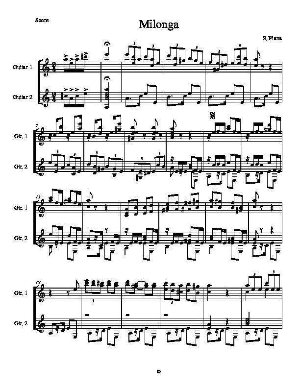 télécharger la partition d'accordéon Milonga (Duo de Guitares) au format PDF