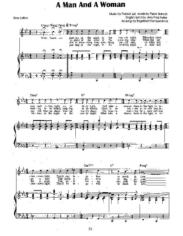 télécharger la partition d'accordéon A man and a woman (Chant : Engelbert Humperdinck) (Slow Bossa) au format PDF