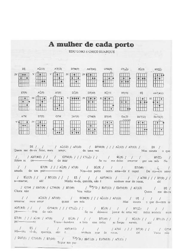 télécharger la partition d'accordéon A mulher de cada porto (Chant : Chico Buarque & Gal Costa) (Bossa Nova) au format PDF