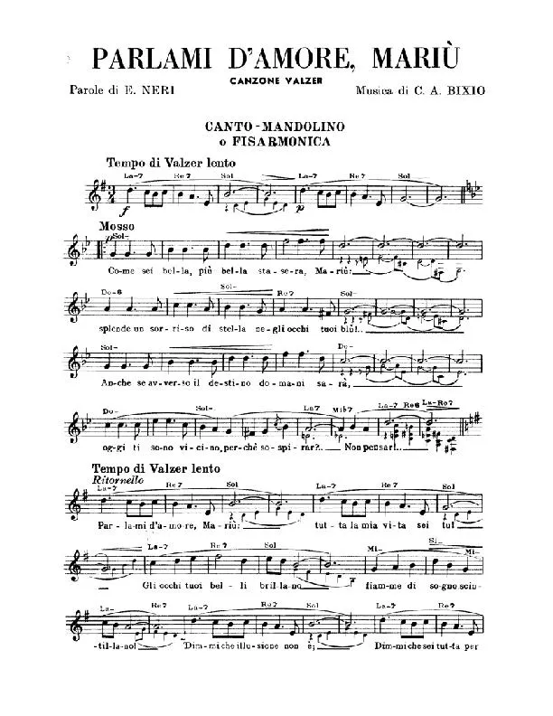 télécharger la partition d'accordéon Parlami d'amore Mariu (Valse Lente) au format PDF
