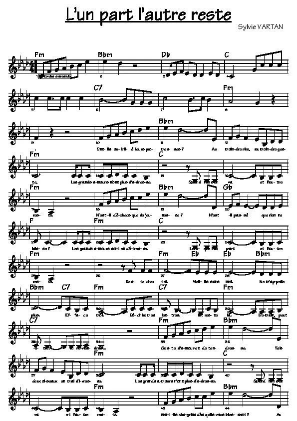 télécharger la partition d'accordéon L'un part l'autre reste (Chant : Sylvie Vartan) (Relevé) au format PDF