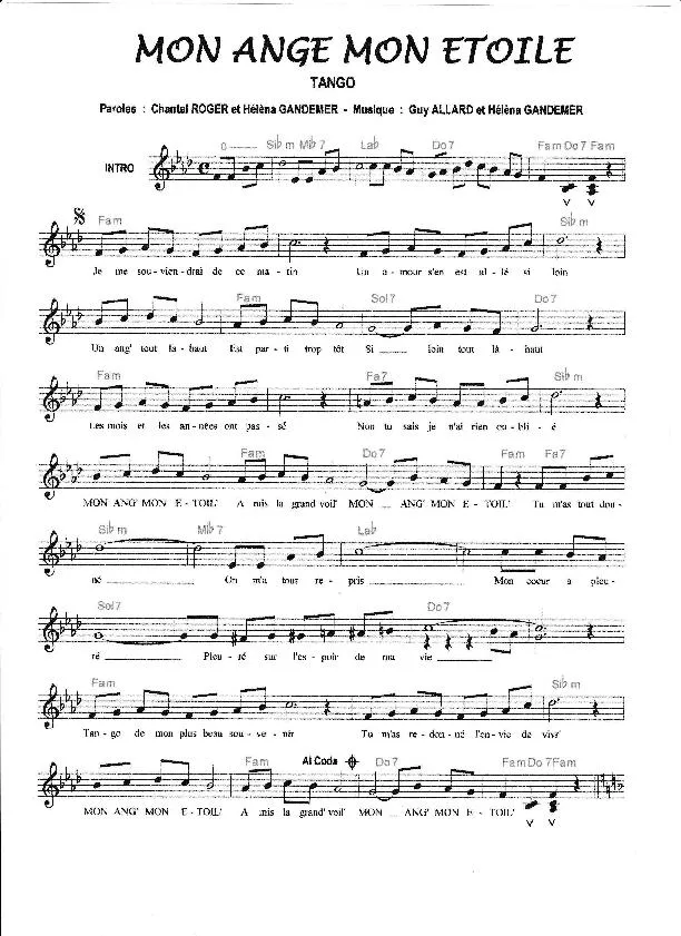 télécharger la partition d'accordéon Mon ange mon étoile (Tango) au format PDF
