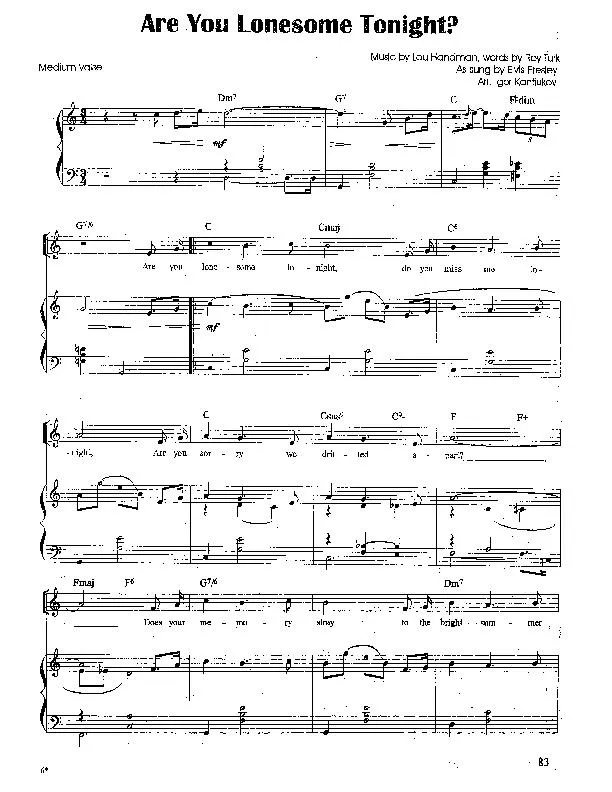 télécharger la partition d'accordéon Are you lonesome tonight (Chant : Elvis Presley) (Arrangement : Igor Kantiukov) (Valse lente) au format PDF