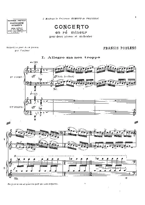 télécharger la partition d'accordéon Concerto en ré mineur pour deux pianos et orchestre au format PDF