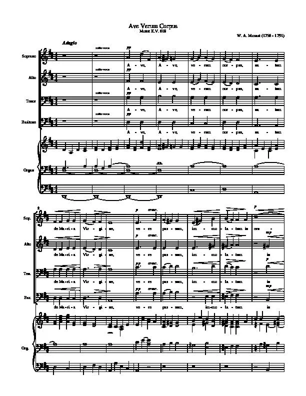 télécharger la partition d'accordéon Ave Verum Corpus / Motet KV 618/ (Quartet : Soprano /Alto /Tenor / Baritone + Organ) au format PDF