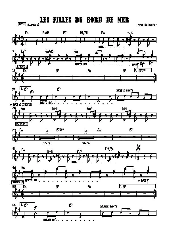 télécharger la partition d'accordéon Les filles du bord de mer (Chant : Salvatore Adamo OU Arno) (Accordéon) au format PDF