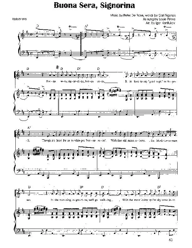 télécharger la partition d'accordéon Buona sera Signorina (Chant : Louis Prima) (Arrangement : Igor Kantiukov) (Rock and Roll) au format PDF
