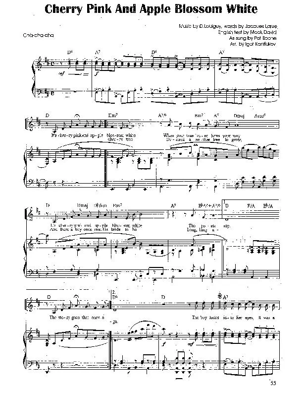 télécharger la partition d'accordéon Cherry Pink and apple blossom white (Chant : Pat Boone) (Arrangement : Igor Kantiukov) (Cha Cha) au format PDF