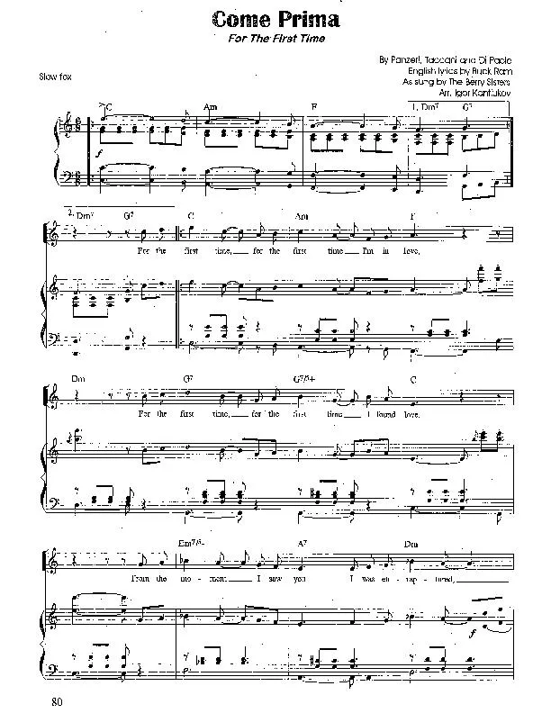 télécharger la partition d'accordéon Come Prima (For the first time) (Chant : The Berry Sisters) (Arrangement : Igor Kantiukov) (Slow Fox-Trot) au format PDF