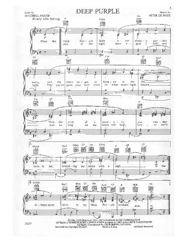 télécharger la partition d'accordéon Deep Purple au format PDF