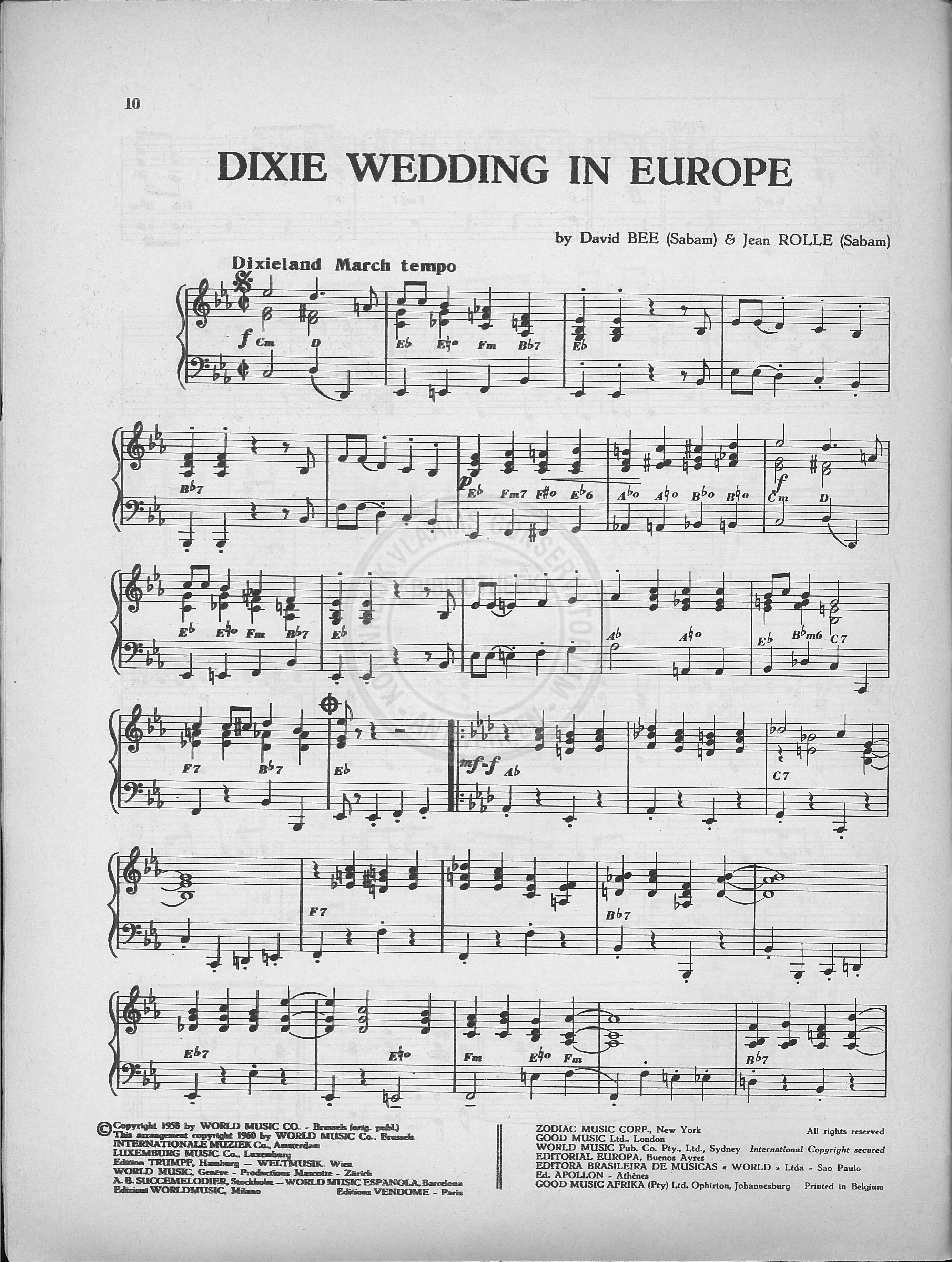 télécharger la partition d'accordéon Dixie wedding in Europe (Marche Dixie) au format PDF