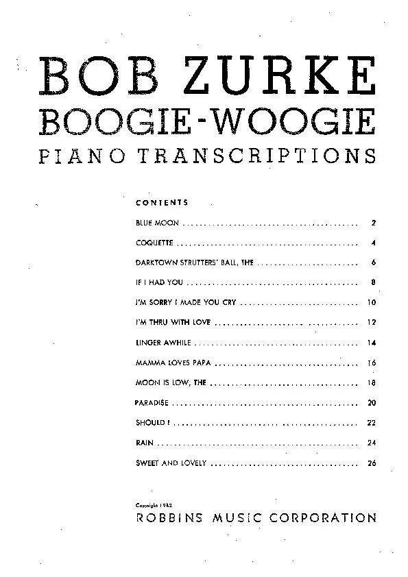 télécharger la partition d'accordéon Bob Zurke : Boogie-Woogie (Piano Transcriptions) (13 Titres) au format PDF