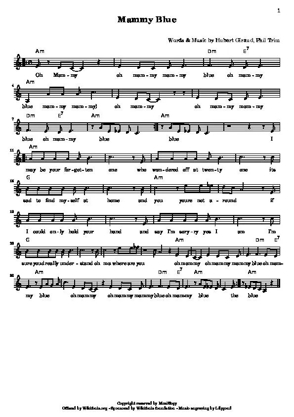 télécharger la partition d'accordéon Mamy blue (Chant : Nicoletta) au format PDF
