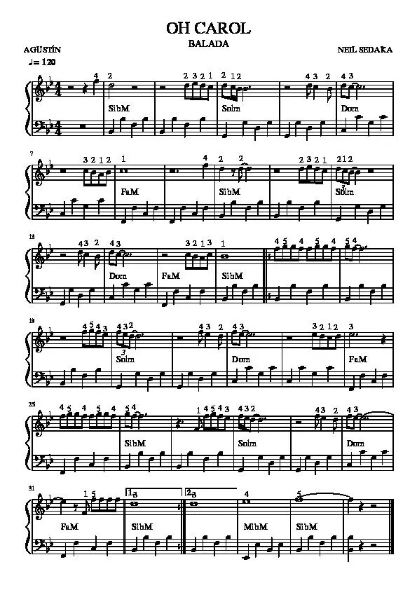 télécharger la partition d'accordéon Oh Carol (Chant : Paul Anka) (Ballade) au format PDF