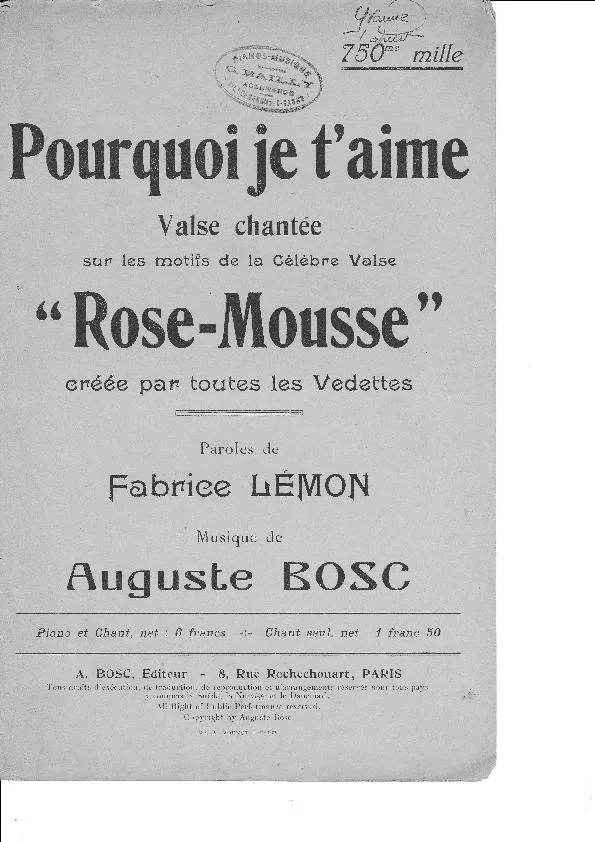 télécharger la partition d'accordéon Pourquoi je t'aime (Sur les motifs de la Célèbre Valse : Rose Mousse) au format PDF
