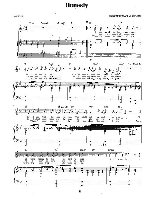 télécharger la partition d'accordéon Honesty (Slow Rock) au format PDF