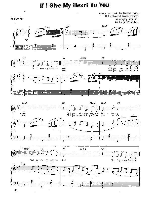 télécharger la partition d'accordéon If I give my heart to you (Chant : Doris Day) (Arrangement : Igor Kantiukov) (Slow Fox-Trot au format PDF
