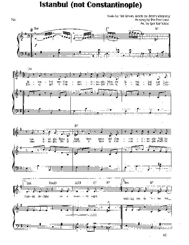 télécharger la partition d'accordéon Istanbul (not Constantinople) (Chant : The Four Lads) (Arrangement : Igor Kantiukov) (Fox-Trot) au format PDF