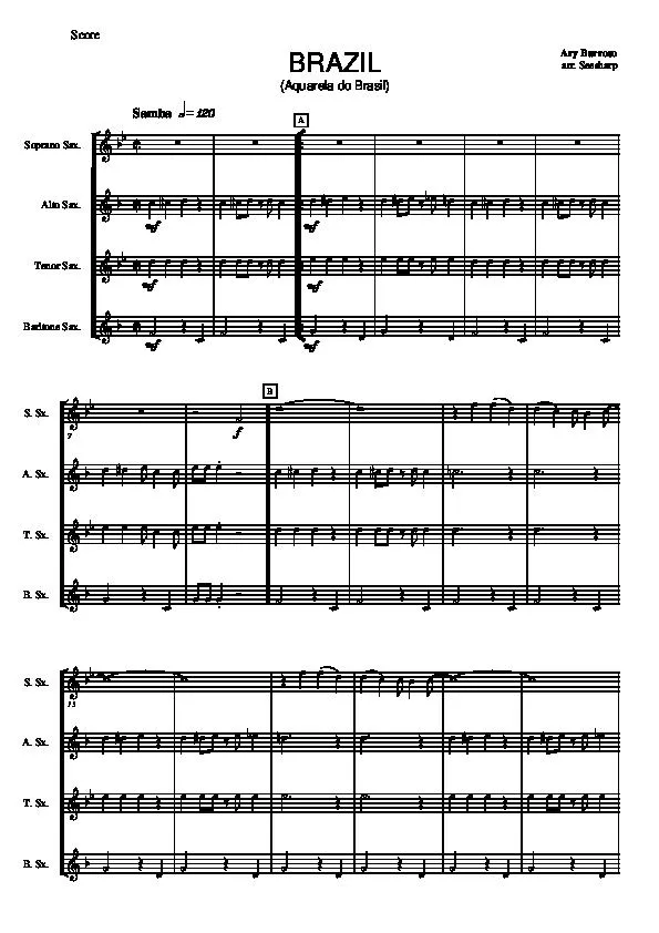 télécharger la partition d'accordéon Brazil (Aquarela do Brasil) (Arrangement : Seesharp) (Quatro saxophone) (Parties  Cuivres) (Samba) au format PDF