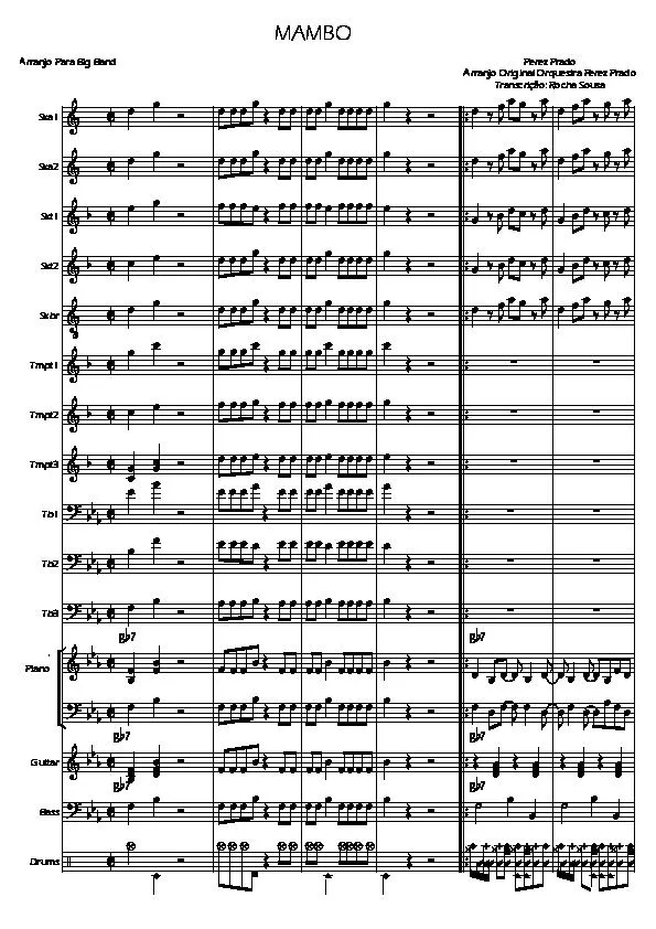 télécharger la partition d'accordéon Mambo (Arranjo Orginal Oquestra Perez Prado) (Transcriçào : Rocha Sausa) au format PDF