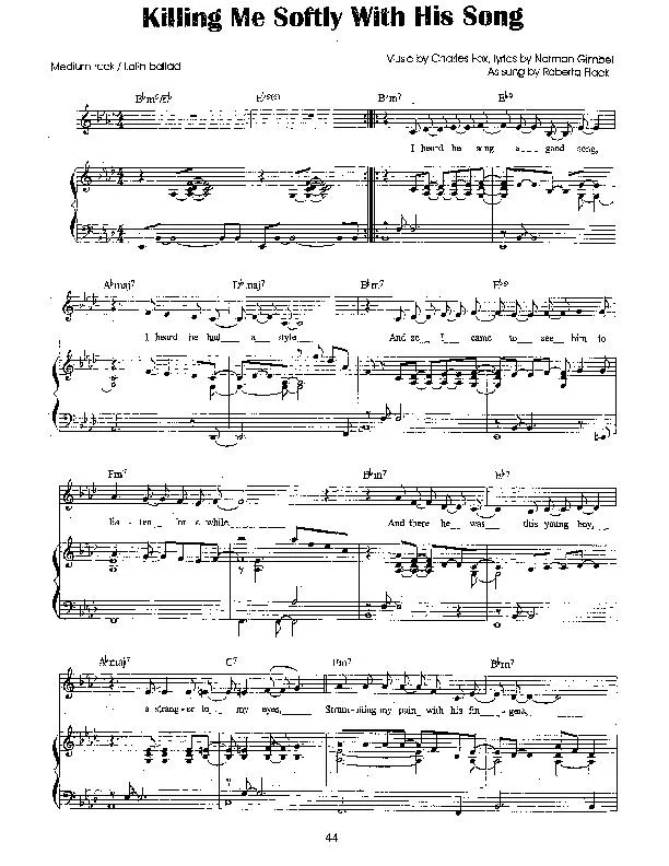 télécharger la partition d'accordéon Killing me softly with his song (Chant : Roberta Flack) (Slow) au format PDF