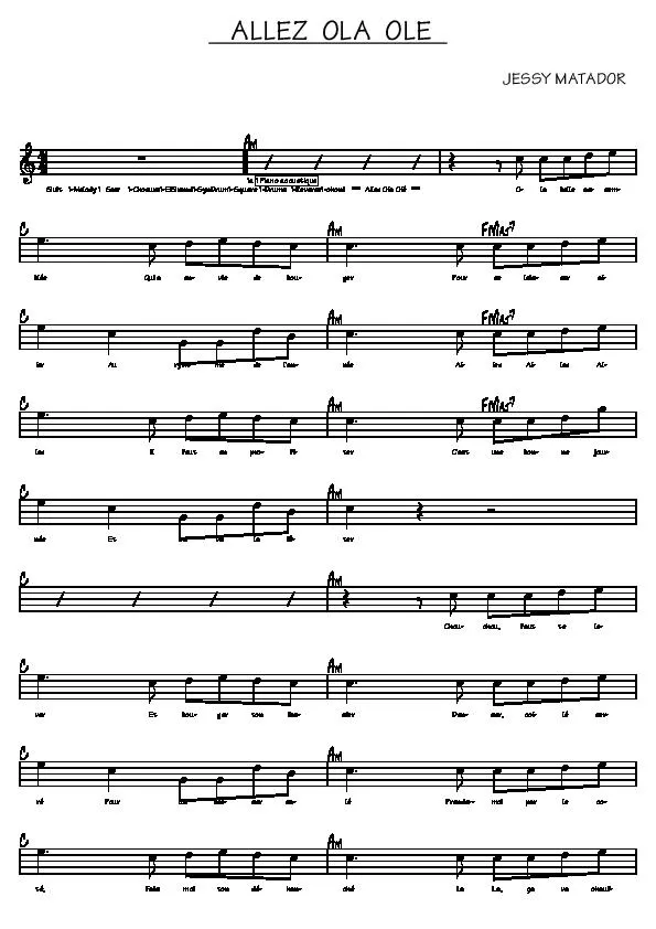 télécharger la partition d'accordéon Allez Ola Olé (Chant : Jessy Matador) (Transcription) au format PDF