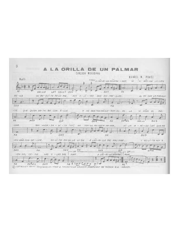 télécharger la partition d'accordéon A la orilla de un palmar (Cancion Mexicana) (Modérato) au format PDF