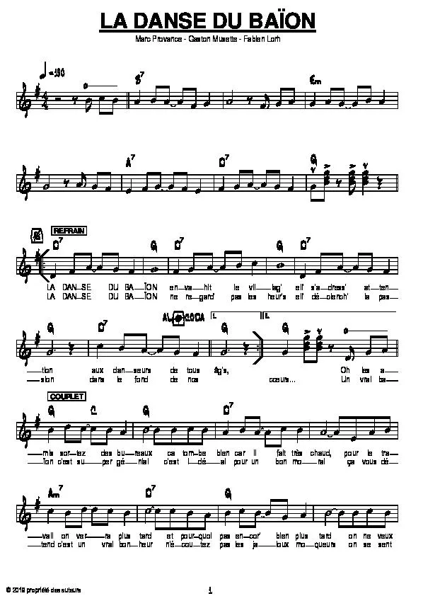 télécharger la partition d'accordéon La danse du baïon (Baïon Chanté) au format PDF