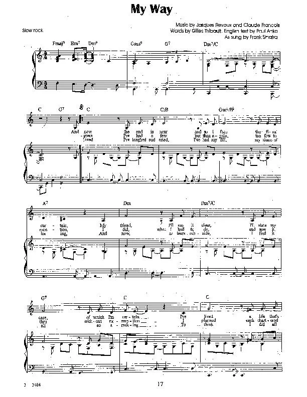 télécharger la partition d'accordéon My way (Chant : Frank Sinatra) (Slow Rock) au format PDF