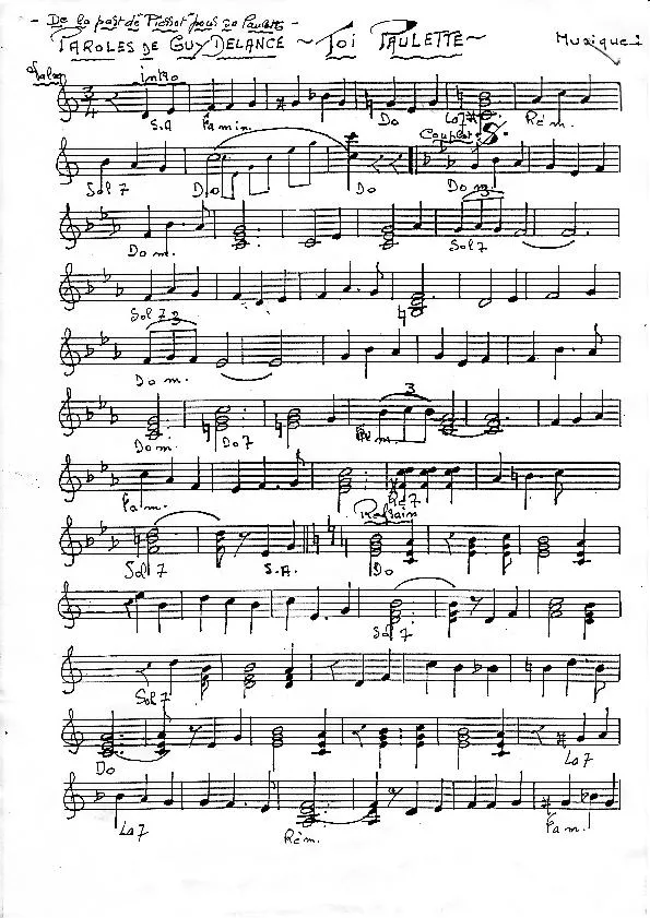 télécharger la partition d'accordéon Toi Paulette (Partition Manuscrite) (Valse) au format PDF