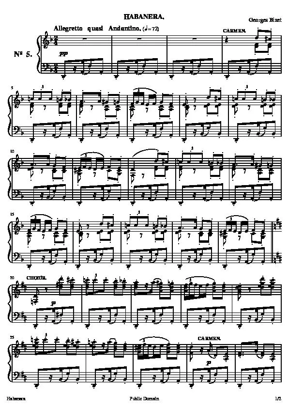 télécharger la partition d'accordéon Habanera (Piano) au format PDF