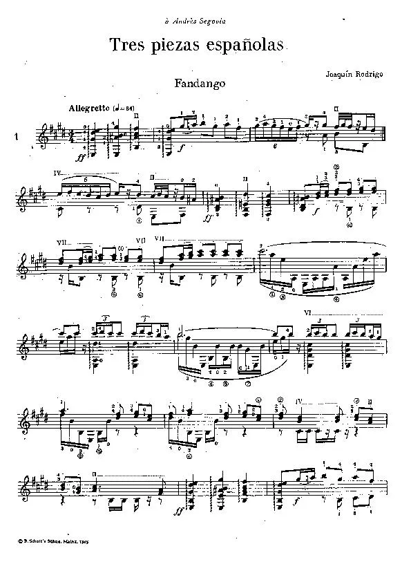 télécharger la partition d'accordéon Tres Piezas Españolas : Fandango (Guitare) au format PDF